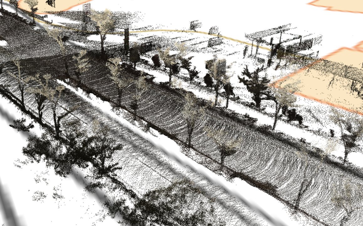 3D点群データの実サンプル：並木が続く車道と歩道